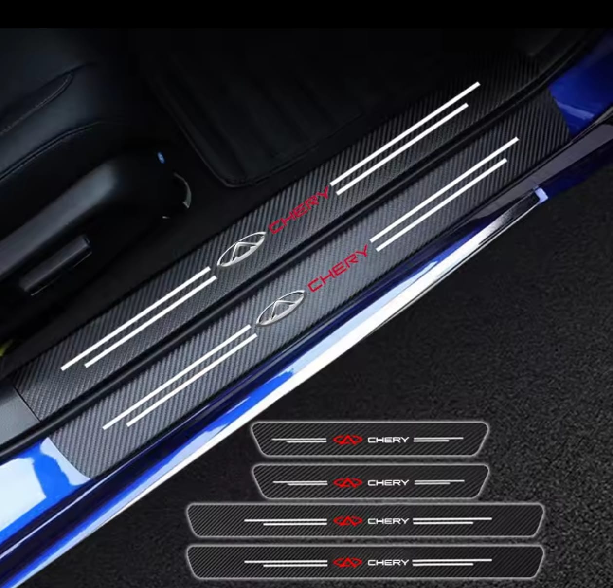 Proton Carbon Fiber Leather Door Sill Protector Stickers – 4-Piece Set | 4 Doors