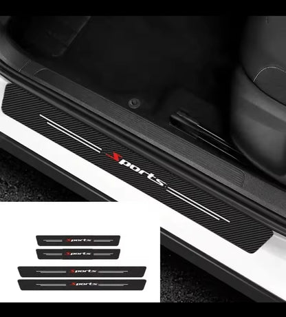 Sports Carbon Fiber Leather Door Sill Protector Stickers – 4-Piece Set | 4 Doors