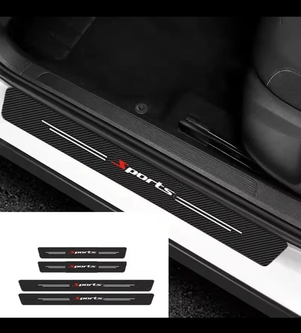 Sports Carbon Fiber Leather Door Sill Protector Stickers – 4-Piece Set | 4 Doors