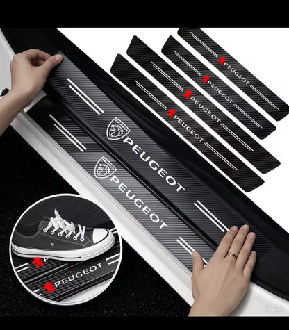 Peugeot Carbon Fiber Leather Door Sill Protector Stickers – 4-Piece Set | 4 Doors