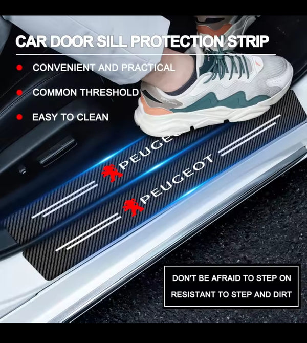 Peugeot Carbon Fiber Leather Door Sill Protector Stickers – 4-Piece Set | 4 Doors