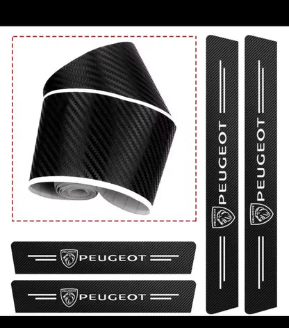 Peugeot Carbon Fiber Leather Door Sill Protector Stickers – 4-Piece Set | 4 Doors