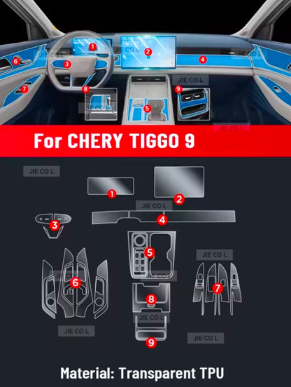 Chery Tiggo 9 PHEV Premium TPU Interior PPF Protective Film – Scratch Resistant, Waterproof & Transparent