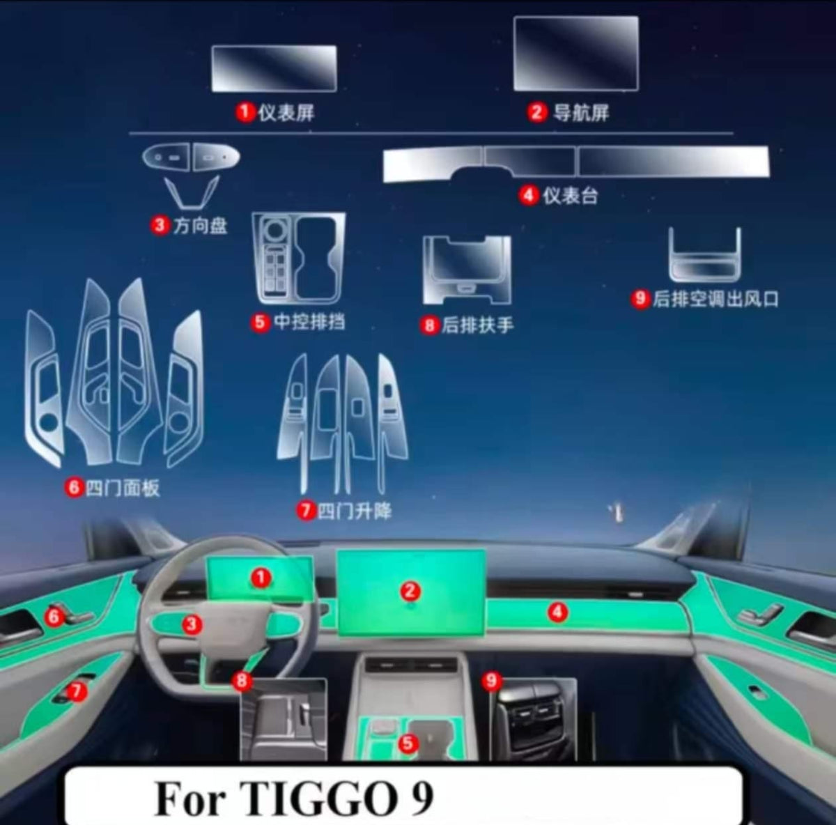 Chery Tiggo 9 PHEV Premium TPU Interior PPF Protective Film – Scratch Resistant, Waterproof & Transparent