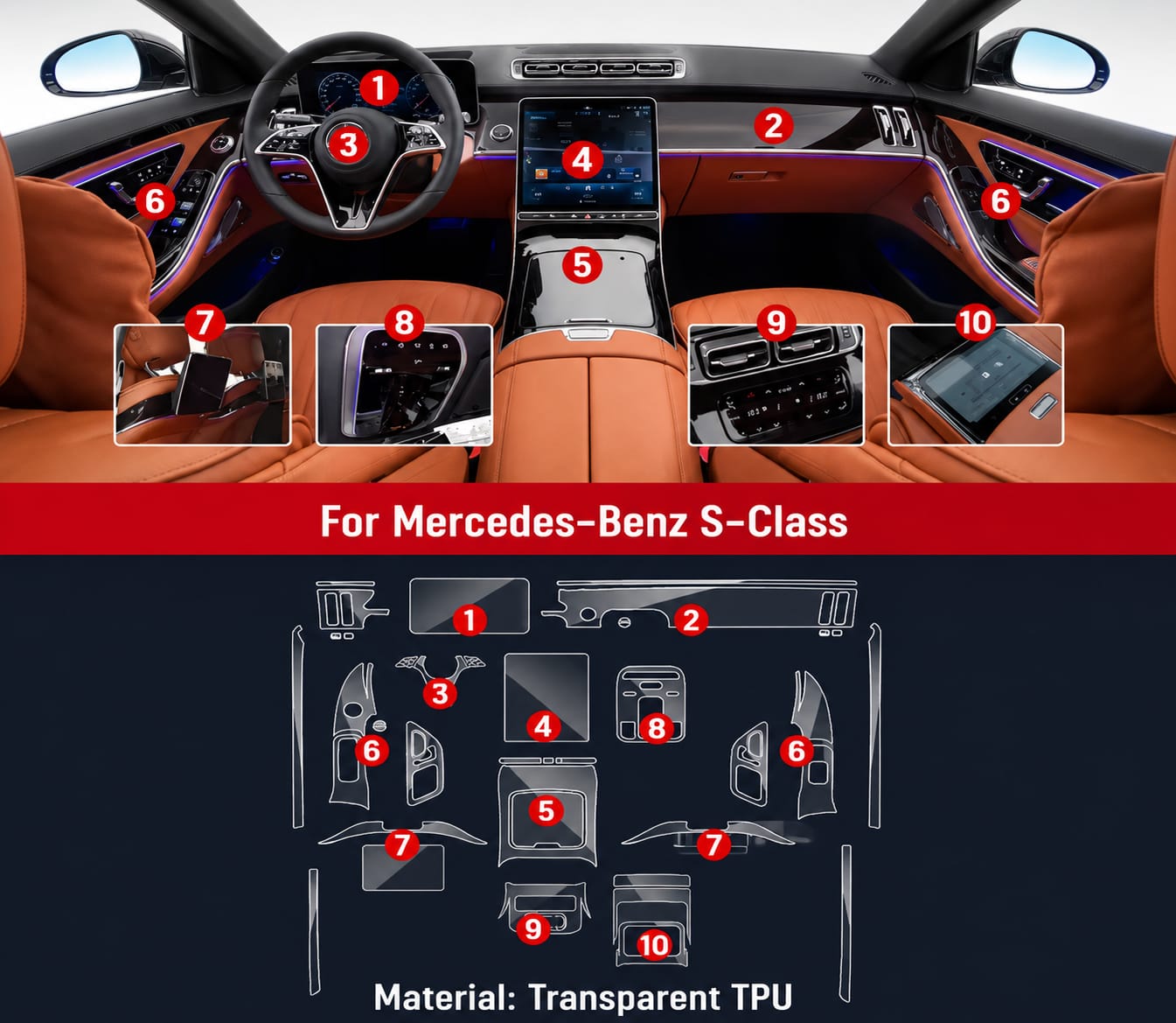 Mercedes S Class Premium TPU Interior PPF Protective Film – Scratch Resistant, Waterproof & Transparent
