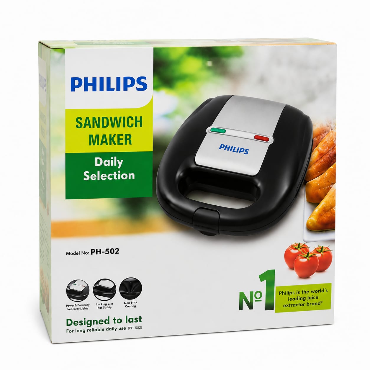 Philips PH-502 Sandwich Maker – 4-Slice Non-Stick Sandwich Toaster