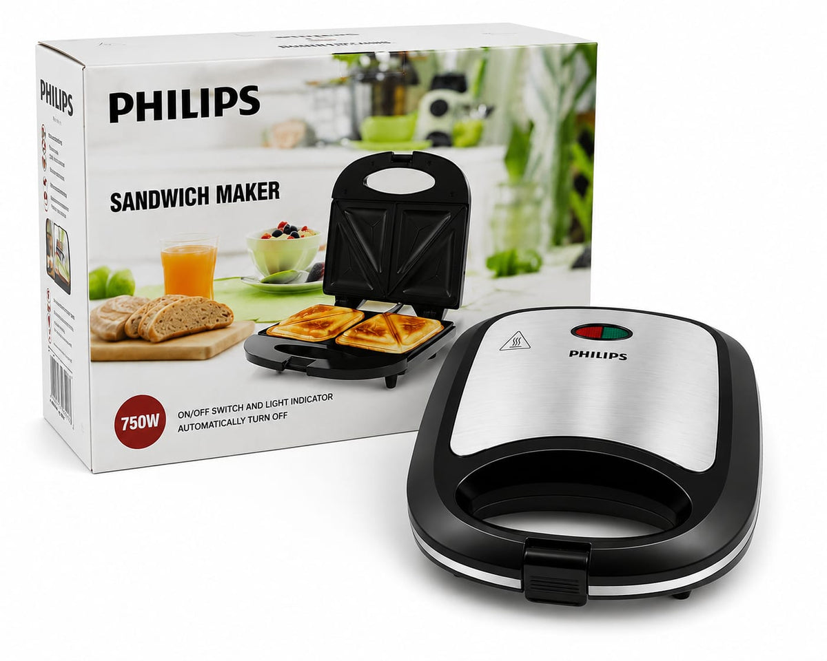 Philips 750W 4-Slice Sandwich Maker – Non-Stick Electric Sandwich Toaster