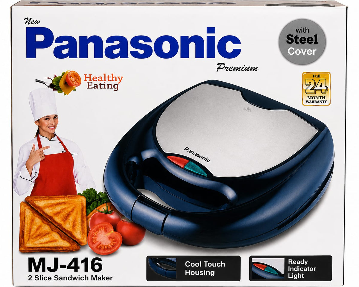 Panasonic MJ-416 2-Slice Sandwich Maker – Steel Cover, Non-Stick Plates