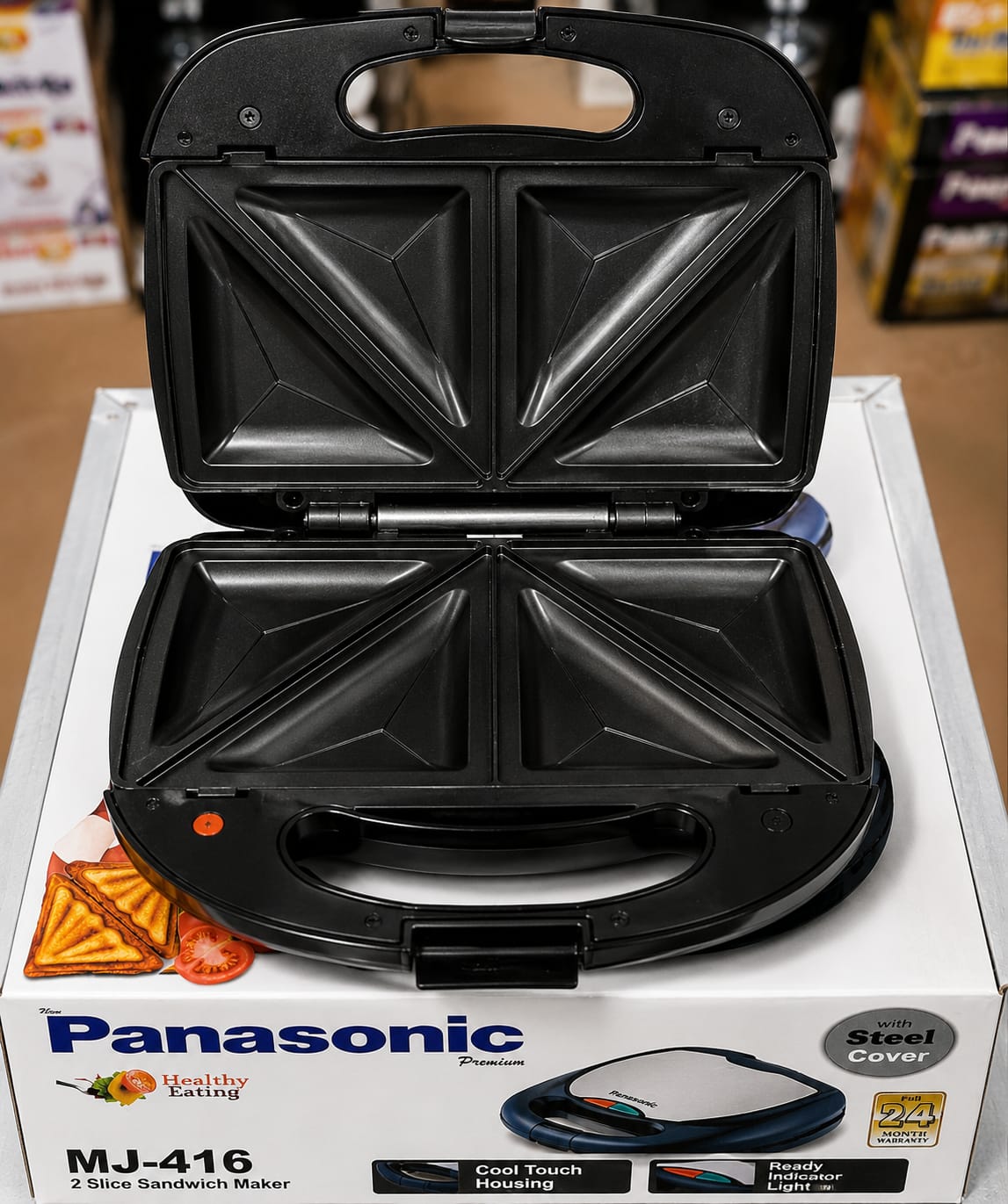 Panasonic MJ-416 2-Slice Sandwich Maker – Steel Cover, Non-Stick Plates