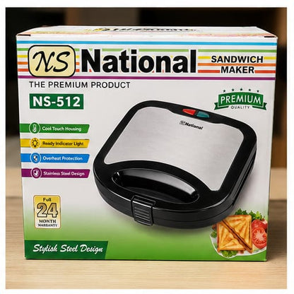 National NS-512 Premium 2-Slice Sandwich Maker with Stainless Steel Cover