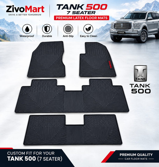 Tank 500 Premium Latex Rubber PVC Car Floor Mats – Custom Fit Heavy Duty Waterproof | 3 & 4 Pcs Sets