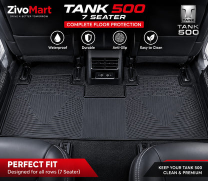 Tank 500 Premium Latex Rubber PVC Car Floor Mats – Custom Fit Heavy Duty Waterproof | 3 & 4 Pcs Sets