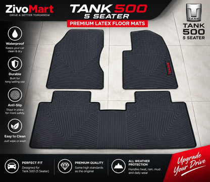 Tank 500 Premium Latex Rubber PVC Car Floor Mats – Custom Fit Heavy Duty Waterproof | 3 & 4 Pcs Sets