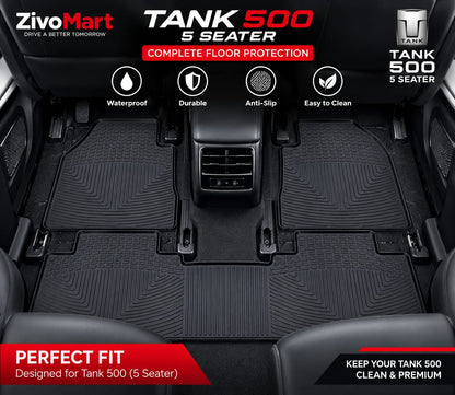 Tank 500 Premium Latex Rubber PVC Car Floor Mats – Custom Fit Heavy Duty Waterproof | 3 & 4 Pcs Sets