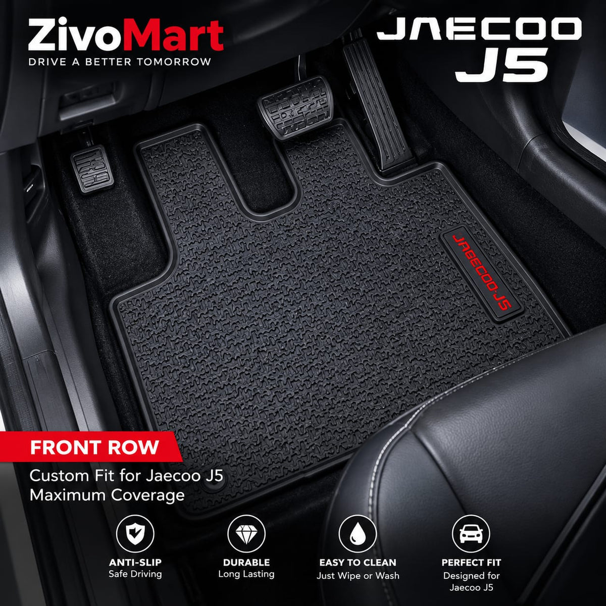 Jaecoo J5 Premium Latex Rubber PVC Car Floor Mats – Custom Fit Heavy Duty Waterproof | 3 Pcs Set
