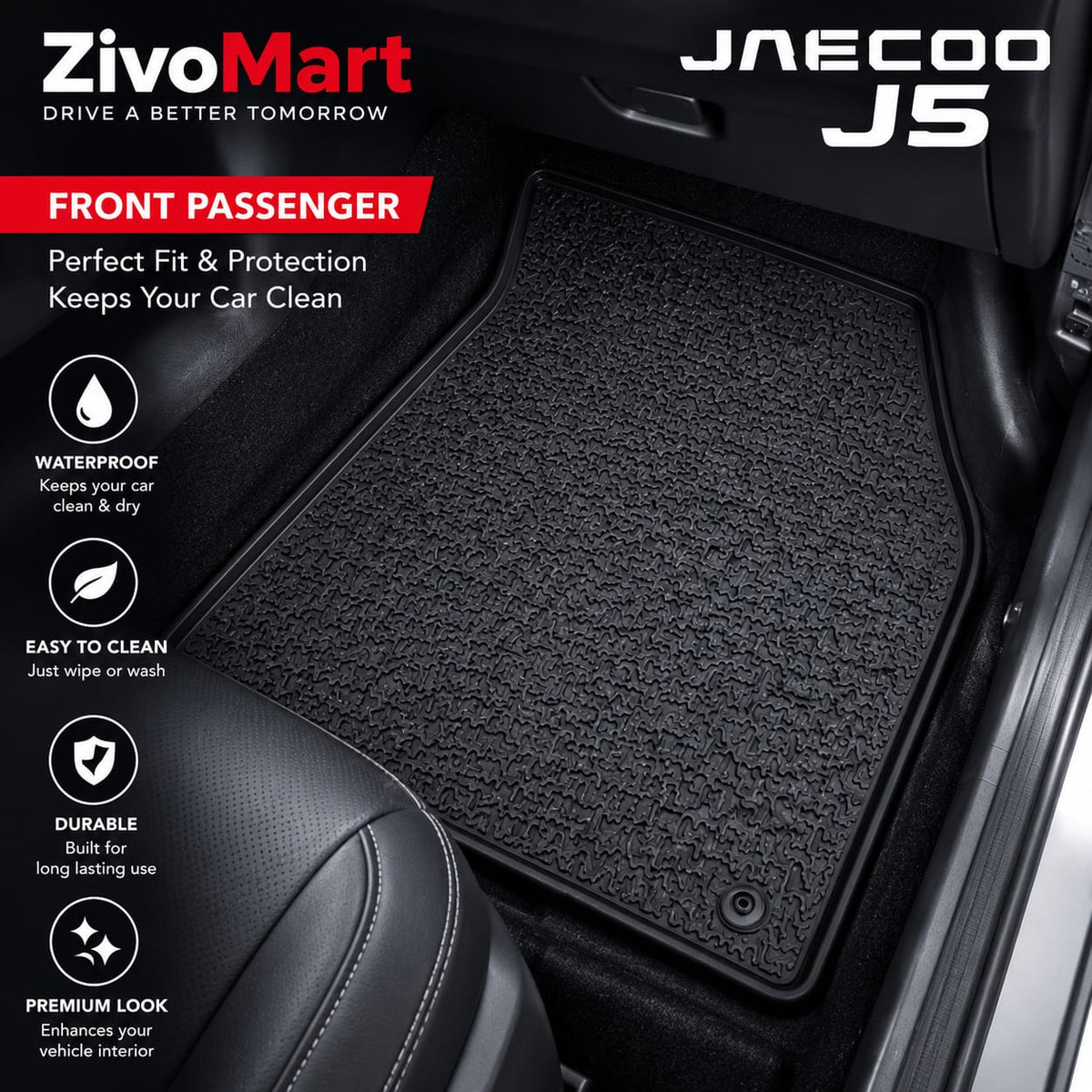 Jaecoo J5 Premium Latex Rubber PVC Car Floor Mats – Custom Fit Heavy Duty Waterproof | 3 Pcs Set