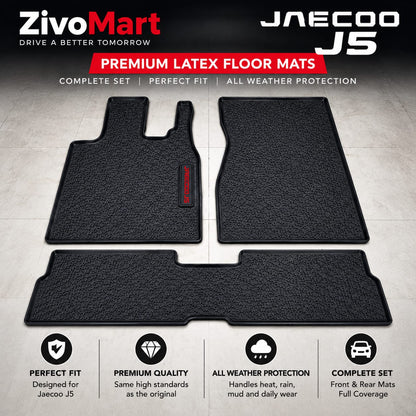 Jaecoo J5 Premium Latex Rubber PVC Car Floor Mats – Custom Fit Heavy Duty Waterproof | 3 Pcs Set