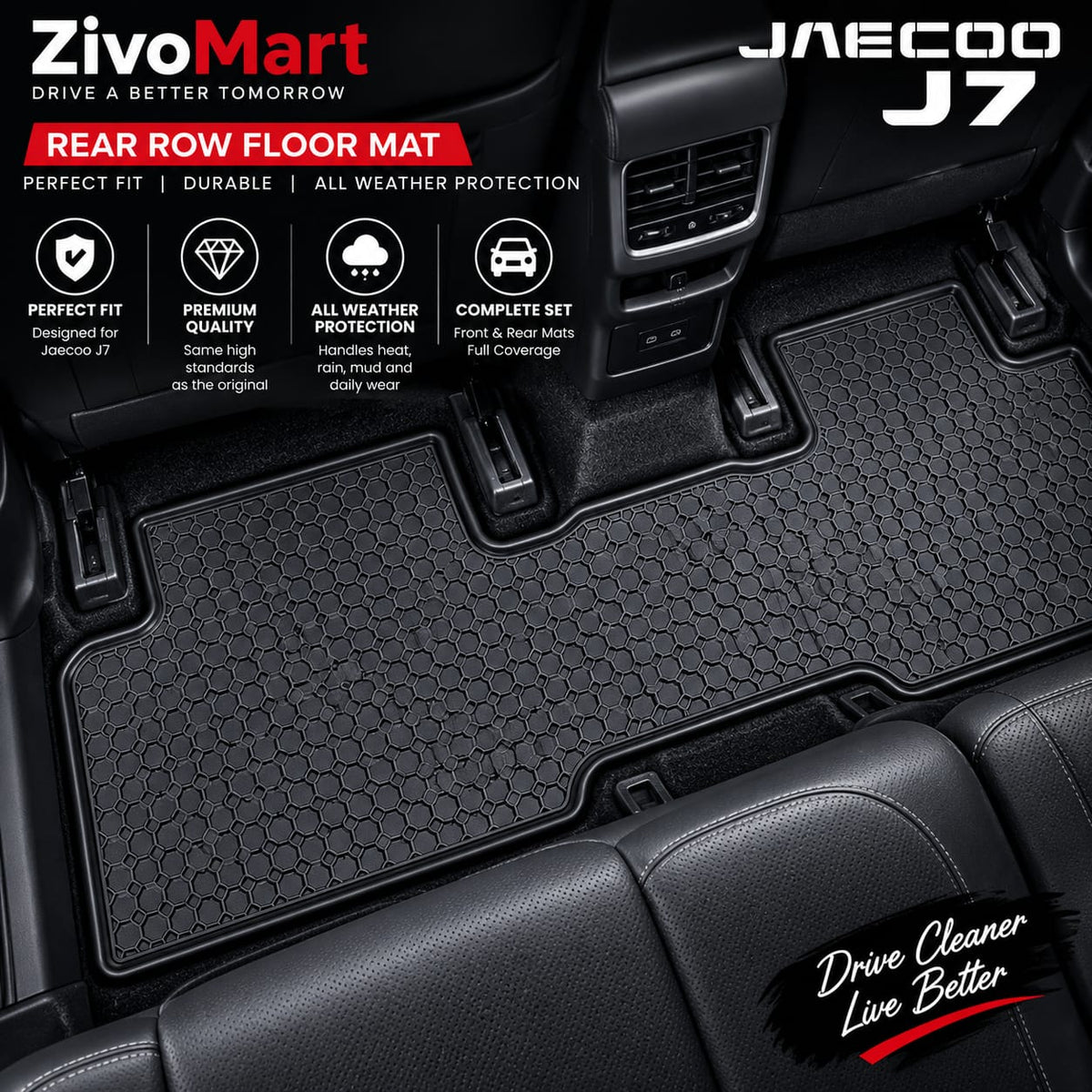 Jaecoo J7 Premium Latex Rubber PVC Car Floor Mats – Custom Fit Heavy Duty Waterproof | 3 Pcs Set