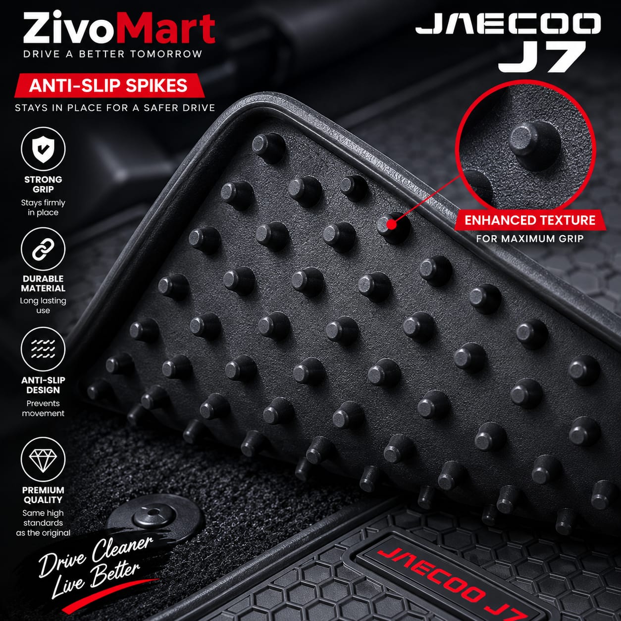 Jaecoo J7 Premium Latex Rubber PVC Car Floor Mats – Custom Fit Heavy Duty Waterproof | 3 Pcs Set