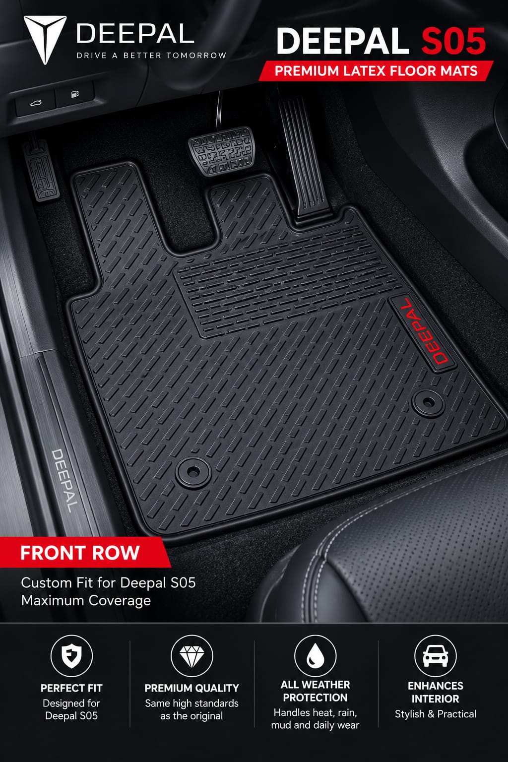 Deepal S05 Premium Latex Rubber PVC Car Floor Mats – Custom Fit Heavy Duty Waterproof | 3 Pcs Set