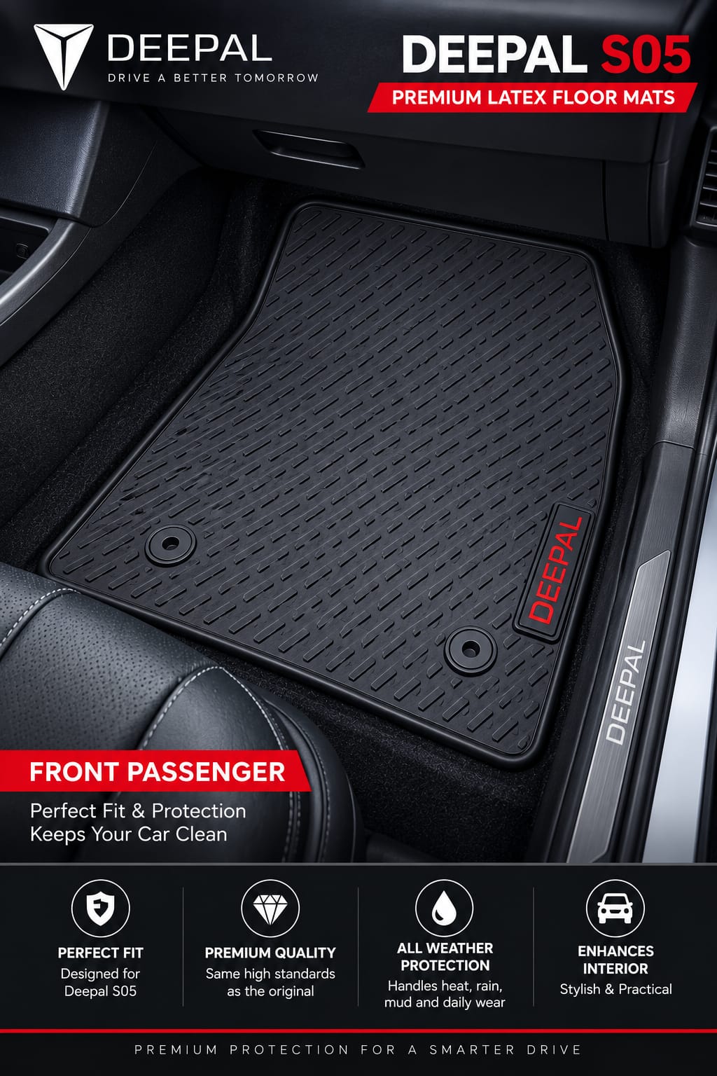 Deepal S05 Premium Latex Rubber PVC Car Floor Mats – Custom Fit Heavy Duty Waterproof | 3 Pcs Set