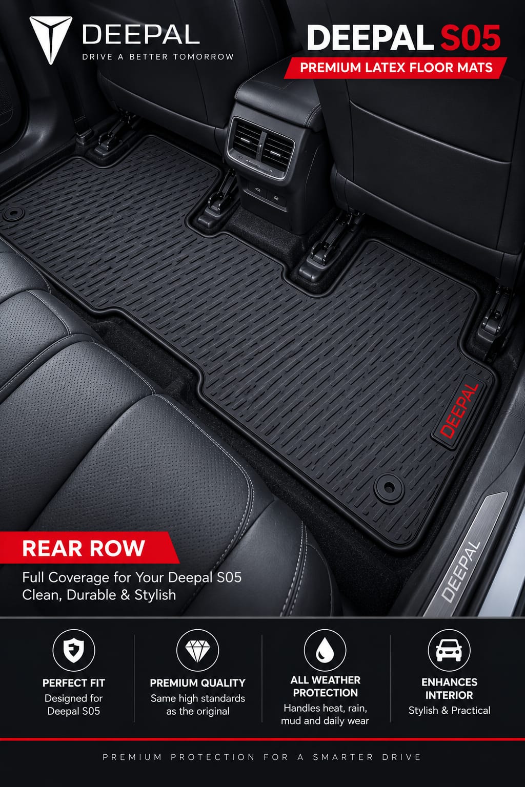 Deepal S05 Premium Latex Rubber PVC Car Floor Mats – Custom Fit Heavy Duty Waterproof | 3 Pcs Set