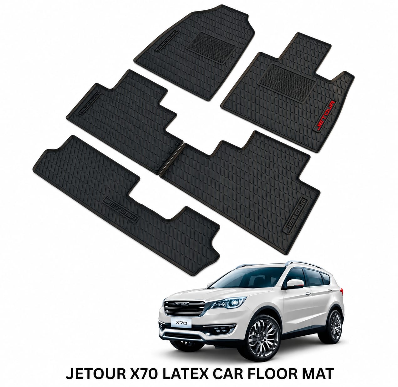 Jetour X70 Plus Premium Latex Rubber PVC Car Floor Mats – Custom Fit Heavy Duty Waterproof | 4 Pcs Set
