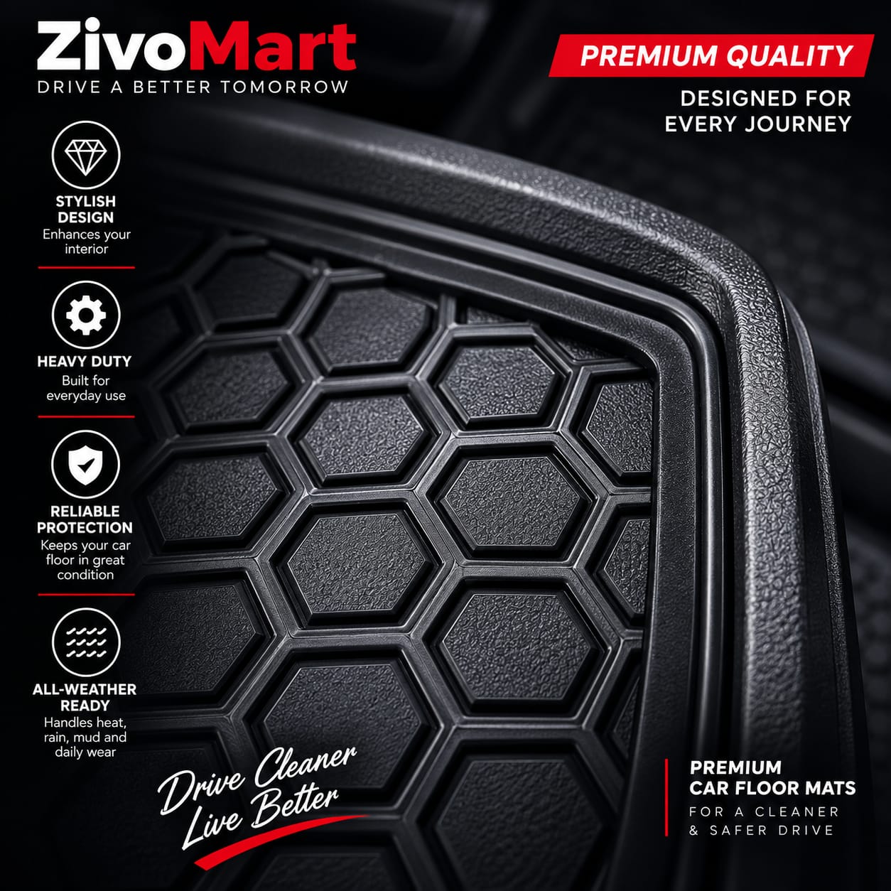 Jac T9 Premium Latex Rubber PVC Car Floor Mats – Custom Fit Heavy Duty Waterproof | 3 Pcs Set