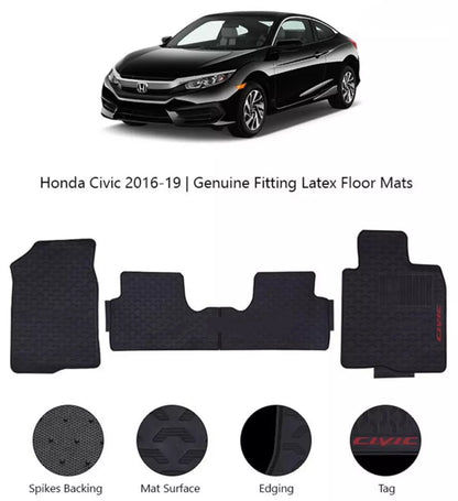 Honda Civic X 2016-2021 Premium Latex Rubber PVC Car Floor Mats – Custom Fit Heavy Duty Waterproof | 3 Pcs Set