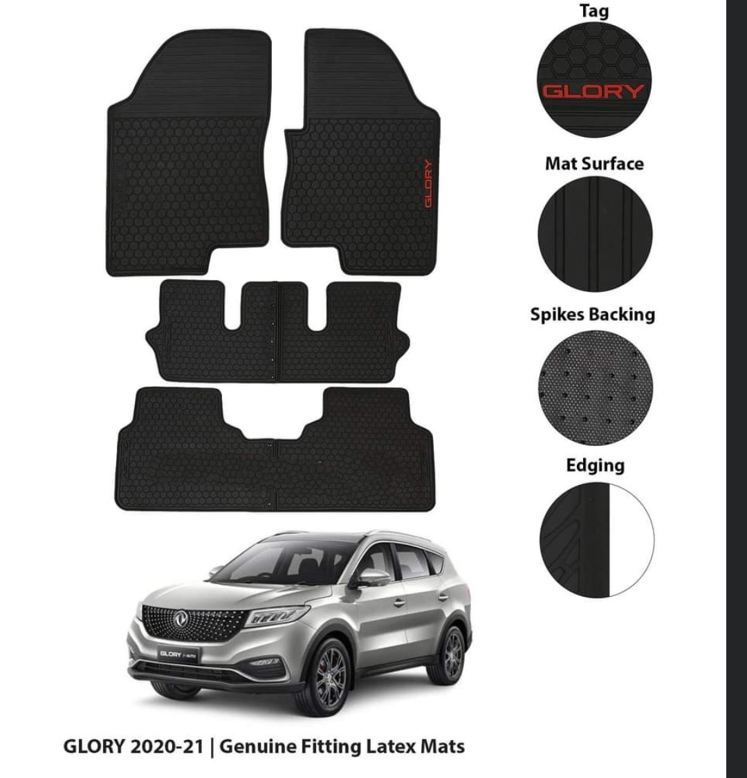DFSK Glory 580 Pro Premium Latex Rubber PVC Car Floor Mats – Custom Fit Heavy Duty Waterproof | 4 Pcs Set