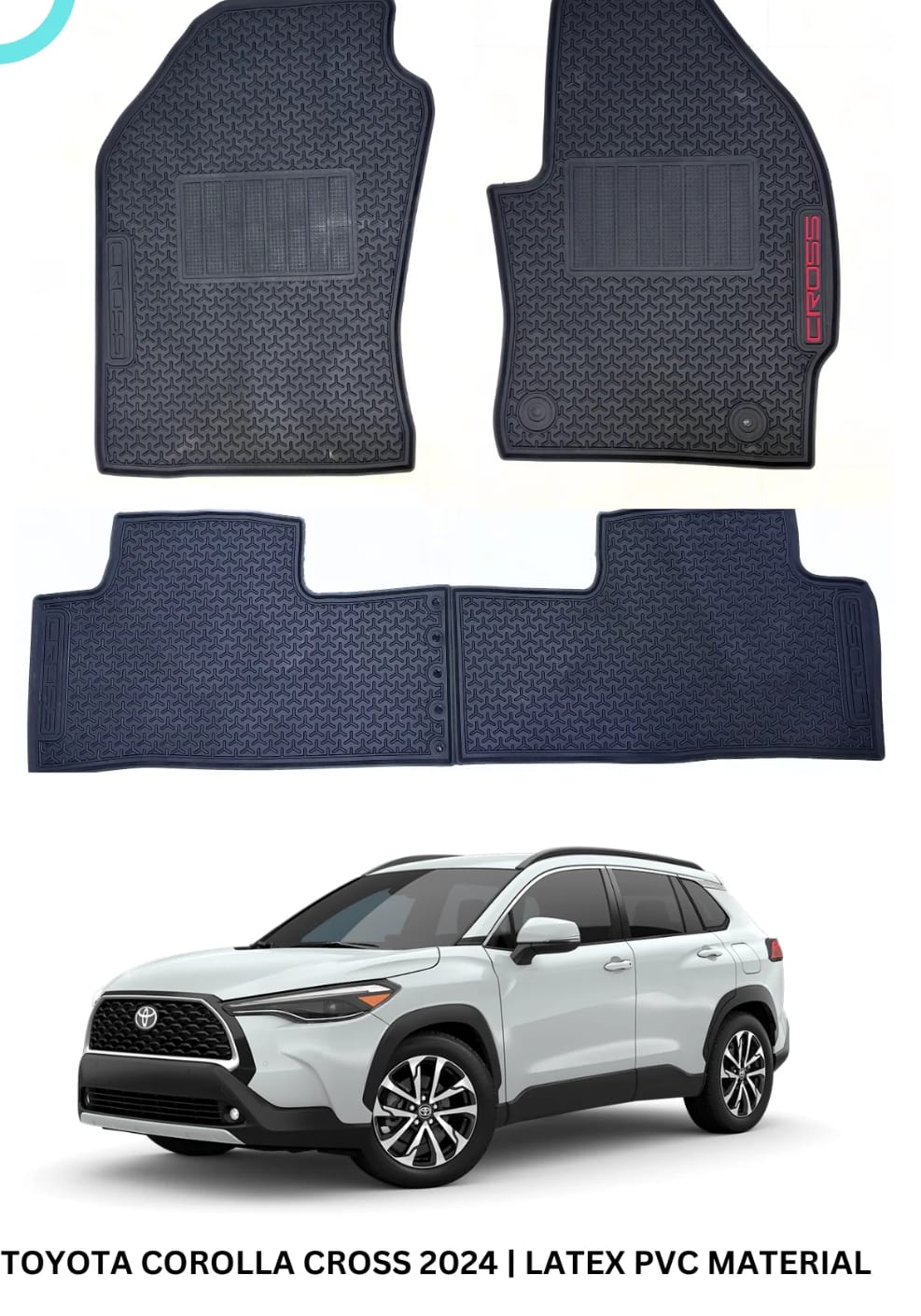 Toyota Corolla Cross Premium Latex Rubber PVC Car Floor Mats – Custom Fit Heavy Duty Waterproof | 3 Pcs Set