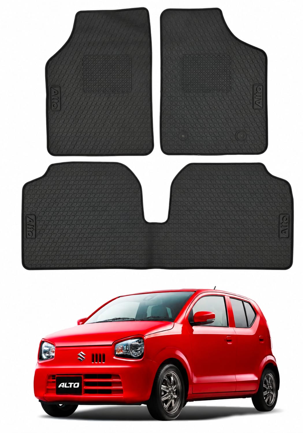Suzuki Alto 2019-2026 Premium Latex Rubber PVC Car Floor Mats – Custom Fit Heavy Duty Waterproof | 3 Pcs Set
